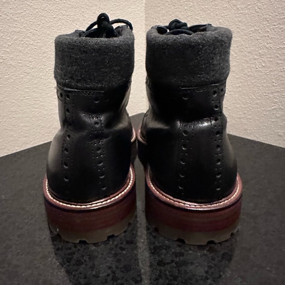 Johnston & Murphy Black Leather Cap-Toe Lace-Up Boots Gray Cuff Mens Size 13 main image 4